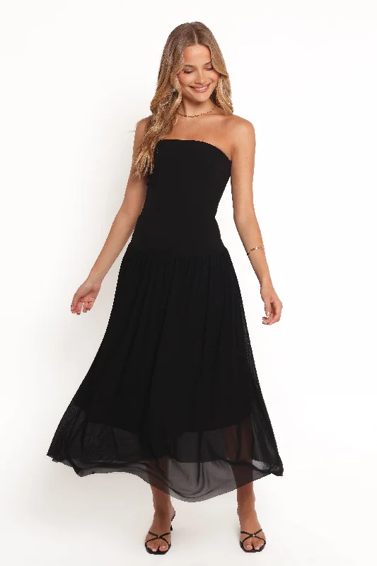 Trendy wedding guest dresses with cut-out details for added drama -Caitie Midi Dress - Black Trendy wedding guest dresses with cut-out details for added drama -Caitie Midi Dress - Black