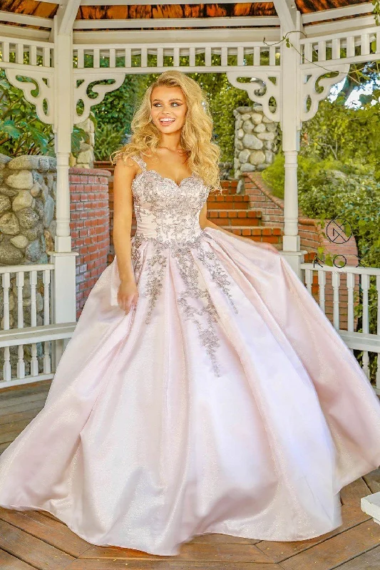 cocktail dresses with bow back details for cute accents --Embroidered Cap Sleeve Ball Gown by Nox Anabel U801