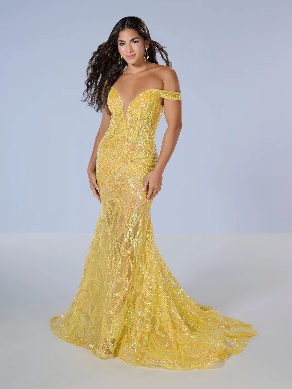 formal dresses for maternity photoshoots in soft fabrics --Sequin Off Shoulder Mermaid Dress by Tiffany Designs 16224 formal dresses for maternity photoshoots in soft fabrics --Sequin Off Shoulder Mermaid Dress by Tiffany Designs 16224
