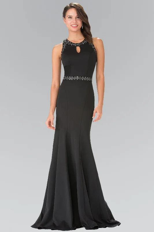 Sophisticated wedding guest dresses with subtle embellishments -Long Beaded Dress with Sheer Back by Elizabeth K GL2303