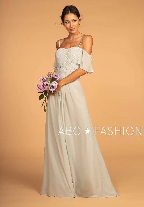 bridesmaid dresses with ruched waistbands for plus size --Pleated Long Cold Shoulder Chiffon Dress by Elizabeth K GL2615 bridesmaid dresses with ruched waistbands for plus size --Pleated Long Cold Shoulder Chiffon Dress by Elizabeth K GL2615