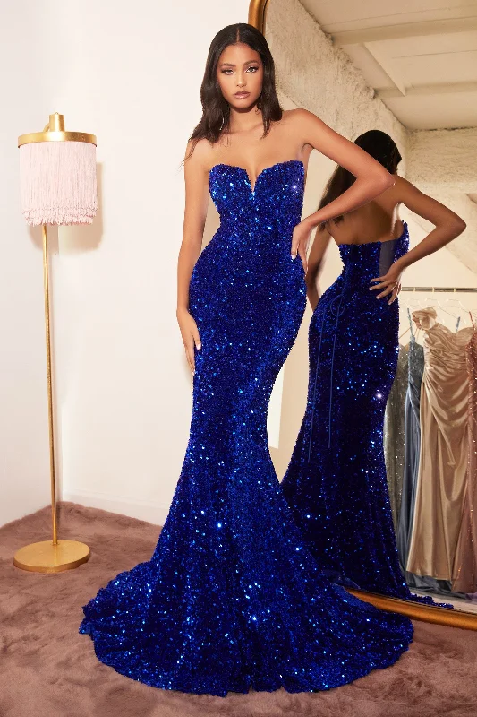cocktail dresses with off-shoulder ruffles for feminine vibe --Fitted Strapless Sequin Gown by Cinderella Divine CH151 cocktail dresses with off-shoulder ruffles for feminine vibe --Fitted Strapless Sequin Gown by Cinderella Divine CH151