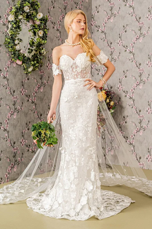Summer wedding guest dresses in vibrant hues -3D Floral Sheer Corset Bridal Gown by GLS Gloria GL3424 Summer wedding guest dresses in vibrant hues -3D Floral Sheer Corset Bridal Gown by GLS Gloria GL3424