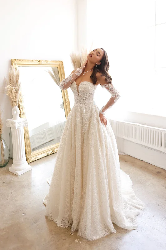 Wedding guest dresses with high-low hemlines for style -Long Sleeve Strapless Bridal Gown by Abby Lane 97188 Wedding guest dresses with high-low hemlines for style -Long Sleeve Strapless Bridal Gown by Abby Lane 97188