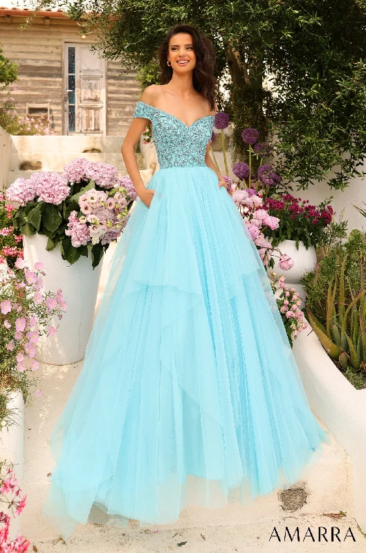 cocktail dresses with satin sashes for waist accentuation --Beaded Off Shoulder Tulle Ball Gown by Amarra 94038 cocktail dresses with satin sashes for waist accentuation --Beaded Off Shoulder Tulle Ball Gown by Amarra 94038