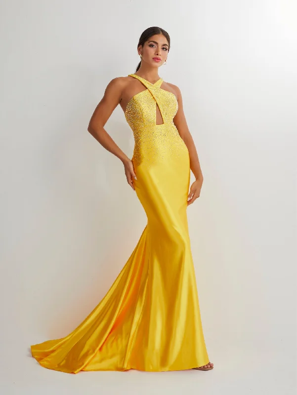 Wedding guest dresses that match well with statement jewelry -Beaded Spandex Halter Keyhole Gown by Studio 17 12894 Wedding guest dresses that match well with statement jewelry -Beaded Spandex Halter Keyhole Gown by Studio 17 12894