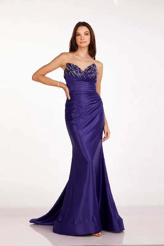 cocktail dresses with high-low skirts for trendy looks --Beaded Fitted Strapless Slit Gown by Abby Paris 90251 cocktail dresses with high-low skirts for trendy looks --Beaded Fitted Strapless Slit Gown by Abby Paris 90251