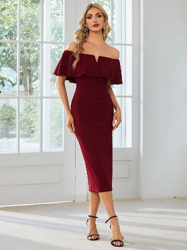 Timeless black party dresses for formal occasions -Off shoulder Lotus Sleeve Bodycon Mermaid Wholesale Wedding Guest Dresses Timeless black party dresses for formal occasions -Off shoulder Lotus Sleeve Bodycon Mermaid Wholesale Wedding Guest Dresses
