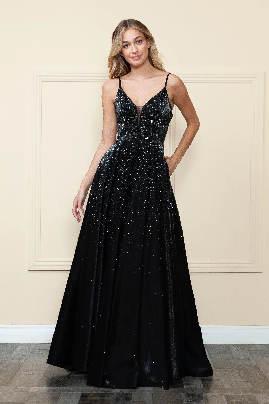 cocktail dresses with metallic thread for shimmer --Beaded Deep V-Neck Gown by Poly USA 8888 cocktail dresses with metallic thread for shimmer --Beaded Deep V-Neck Gown by Poly USA 8888