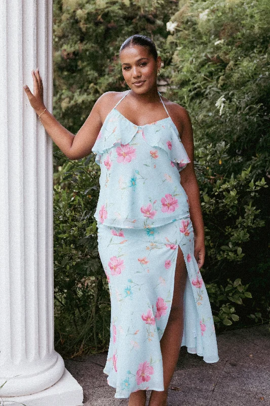 bridesmaid dresses with satin fabric for smooth finish --Valeria Skirt Set - Blue Floral bridesmaid dresses with satin fabric for smooth finish --Valeria Skirt Set - Blue Floral