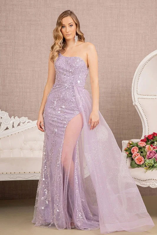 cocktail dresses with floral patterns for spring events --Beaded One Shoulder Sheer Slit Gown by GLS Gloria GL3116 cocktail dresses with floral patterns for spring events --Beaded One Shoulder Sheer Slit Gown by GLS Gloria GL3116