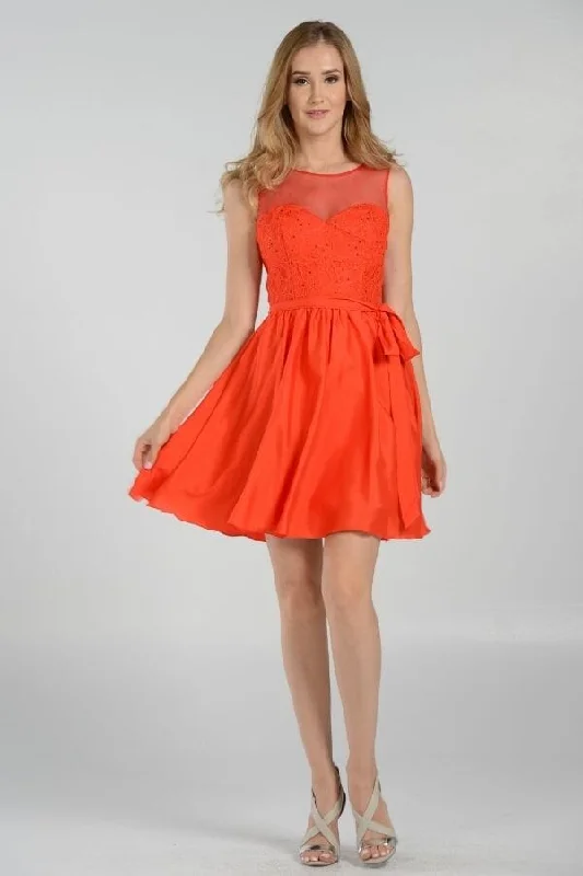 Graduation dresses with soft pastel colors for a fresh look -Short Dress with Illusion Lace Bodice by Poly USA 7500 Graduation dresses with soft pastel colors for a fresh look -Short Dress with Illusion Lace Bodice by Poly USA 7500