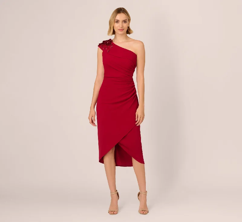 Perfect wedding guest dresses for beach weddings and celebrations -Beaded Crepe One Shoulder Wrap Dress In Cranberry Perfect wedding guest dresses for beach weddings and celebrations -Beaded Crepe One Shoulder Wrap Dress In Cranberry