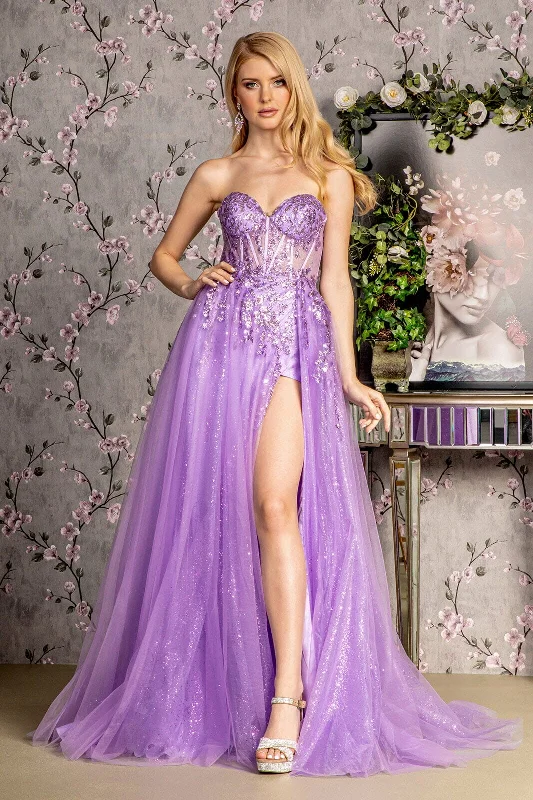 cocktail dresses with satin fabric for smooth texture --Sequin Applique Strapless A-line Slit Gown by GLS Gloria GL3209 cocktail dresses with satin fabric for smooth texture --Sequin Applique Strapless A-line Slit Gown by GLS Gloria GL3209