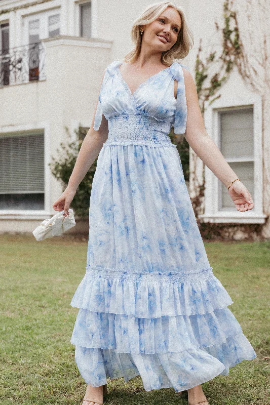 Elegant wedding guest dresses with satin fabric for a polished finish -Fionna Maxi Dress - Blue Floral Elegant wedding guest dresses with satin fabric for a polished finish -Fionna Maxi Dress - Blue Floral