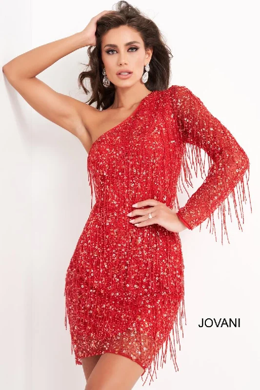 Casual yet stylish party dresses -Long Sleeve Fringe Cocktail Dress by Jovani 2645