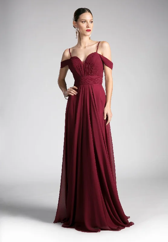 Wedding guest dresses for casual weddings with a laid-back vibe -Long Ruched Cold Shoulder Dress by Cinderella Divine CJ241 Wedding guest dresses for casual weddings with a laid-back vibe -Long Ruched Cold Shoulder Dress by Cinderella Divine CJ241