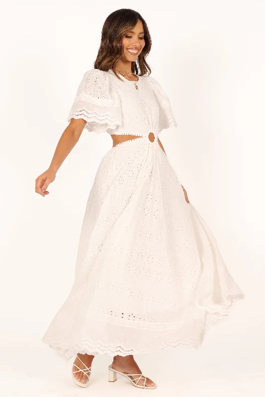 Spring dresses with sleeves for cooler days -Merletto Cut Out Maxi Dress - White
