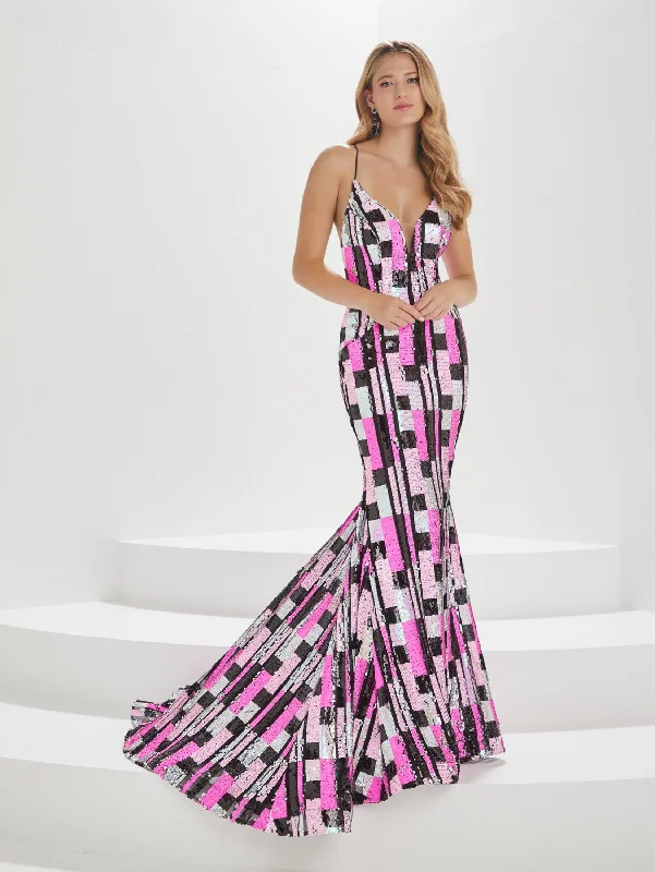 cocktail dresses with open backs for summer parties --Geometric Sequin Print Mermaid Dress by Tiffany Designs 16001 cocktail dresses with open backs for summer parties --Geometric Sequin Print Mermaid Dress by Tiffany Designs 16001