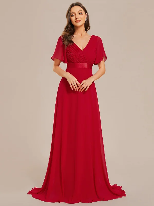 formal dresses for young adults with trendy cuts --Glamorous Pretty Double V-Neck Ruffles Padded Wholesale Evening Dresses formal dresses for young adults with trendy cuts --Glamorous Pretty Double V-Neck Ruffles Padded Wholesale Evening Dresses