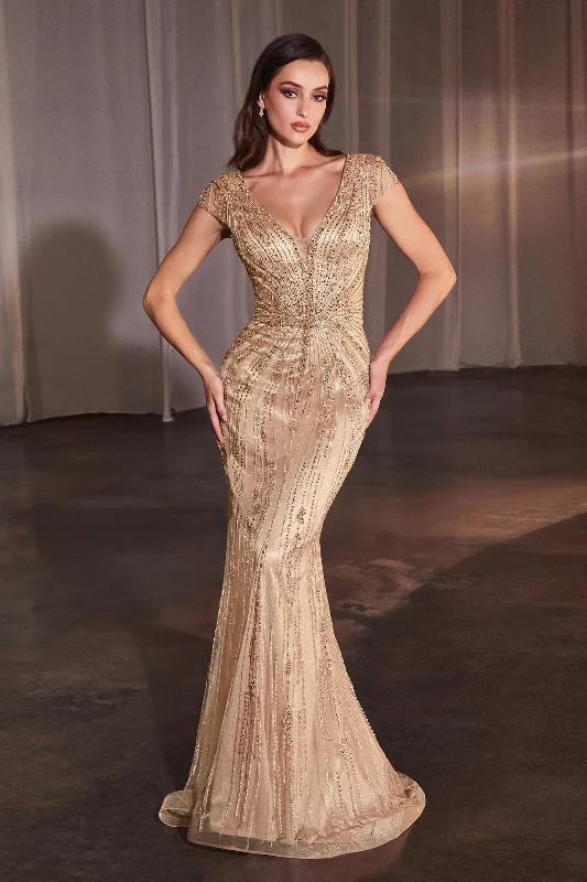 Stylish and affordable wedding guest dresses for every budget -Beaded Fitted Short Sleeve Gown by Ladivine CZ0029 Stylish and affordable wedding guest dresses for every budget -Beaded Fitted Short Sleeve Gown by Ladivine CZ0029