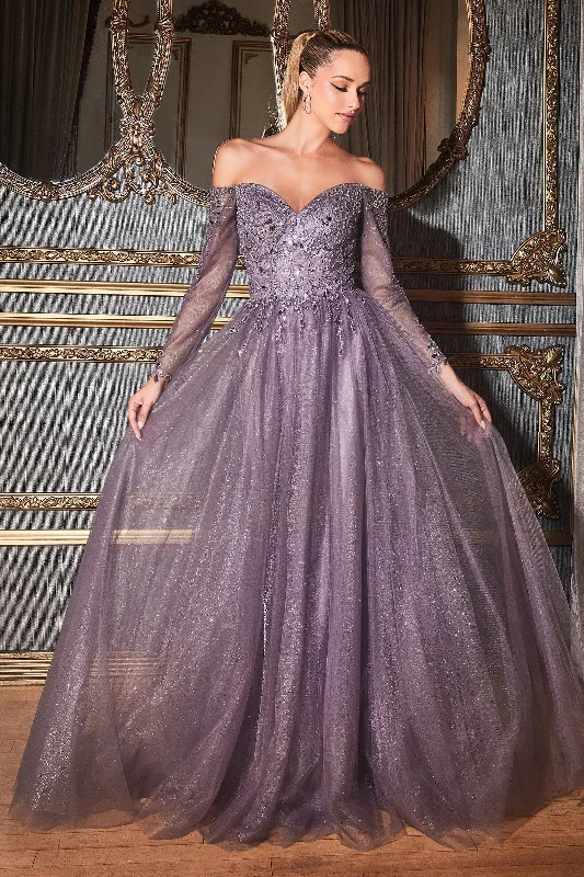 Wedding guest dresses for chilly evening weddings -Long Off Shoulder Tulle Dress by Cinderella Divine CD0172 Wedding guest dresses for chilly evening weddings -Long Off Shoulder Tulle Dress by Cinderella Divine CD0172