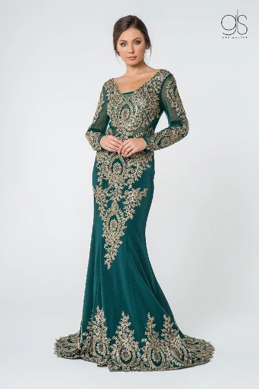 Best wedding guest dresses for a summer garden reception -Embellished Long-Sleeve Mermaid Gown by Elizabeth K GL1597 Best wedding guest dresses for a summer garden reception -Embellished Long-Sleeve Mermaid Gown by Elizabeth K GL1597