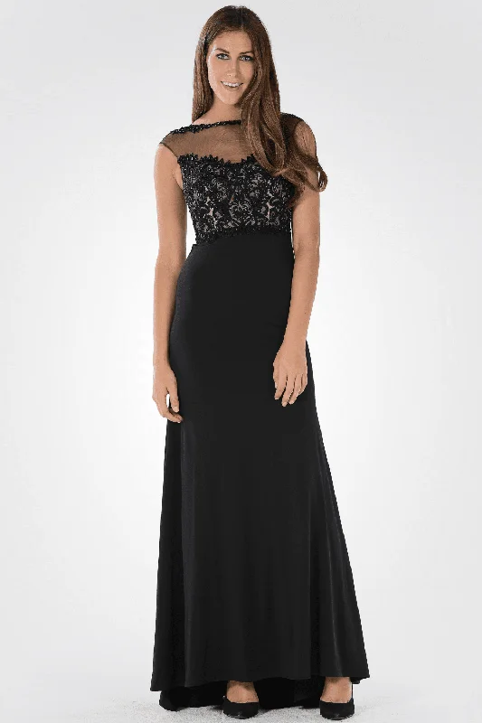 formal dresses for destination weddings with breathable fabrics --Long Dress with Illusion Lace Applique by Poly USA 7600 formal dresses for destination weddings with breathable fabrics --Long Dress with Illusion Lace Applique by Poly USA 7600