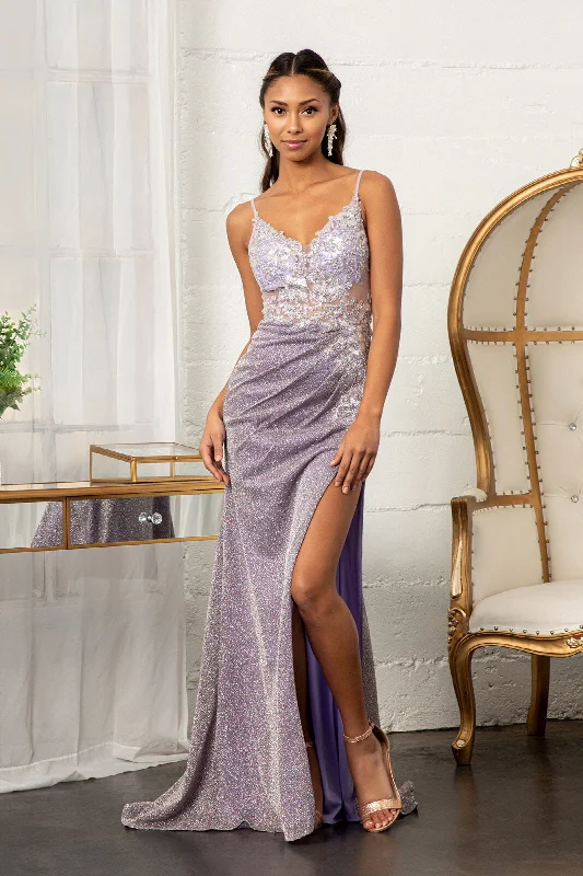 Wedding guest dresses for minimalist-themed weddings -Fitted Long Glitter Slit Dress by Elizabeth K GL3030