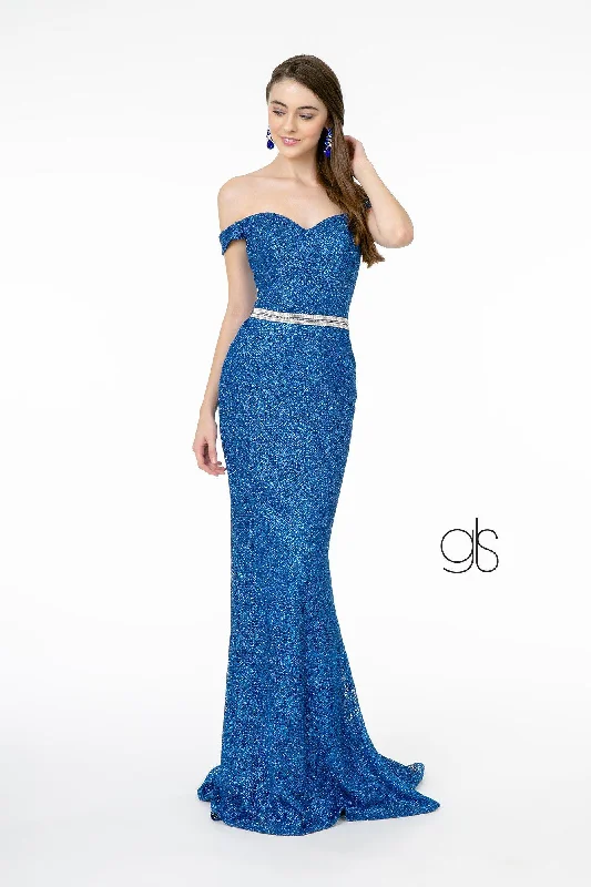formal dresses for plus size women with V-necklines --Off Shoulder Long Metallic Floral Lace Dress by Elizabeth K GL1829 formal dresses for plus size women with V-necklines --Off Shoulder Long Metallic Floral Lace Dress by Elizabeth K GL1829