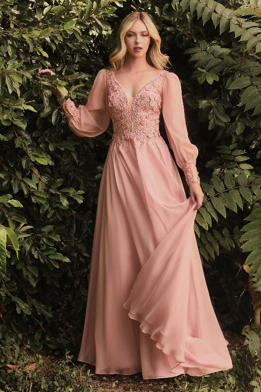 Wedding guest dresses with open-back designs for a bold look -Long Sleeve Chiffon Gown by Cinderella Divine CD0183 - Outlet Wedding guest dresses with open-back designs for a bold look -Long Sleeve Chiffon Gown by Cinderella Divine CD0183 - Outlet