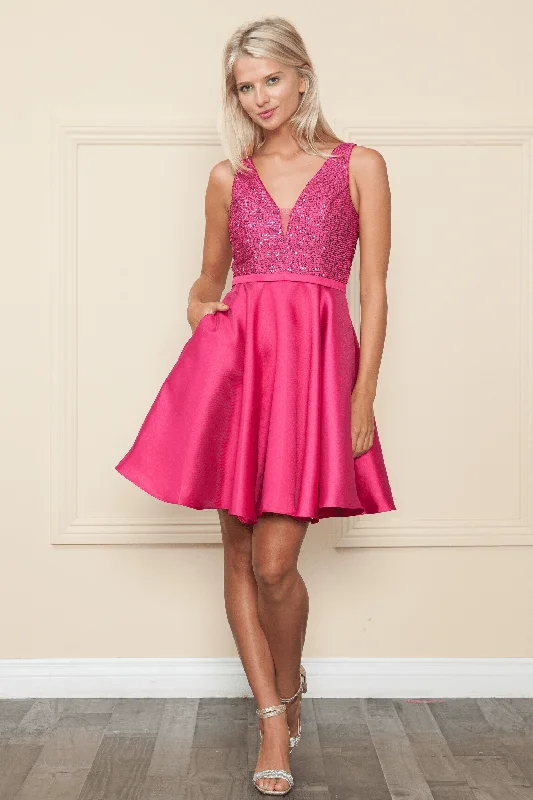 Vintage-inspired graduation dresses for a classic style -Short Sequin Bodice A-line Dress by Poly USA 8954 Vintage-inspired graduation dresses for a classic style -Short Sequin Bodice A-line Dress by Poly USA 8954