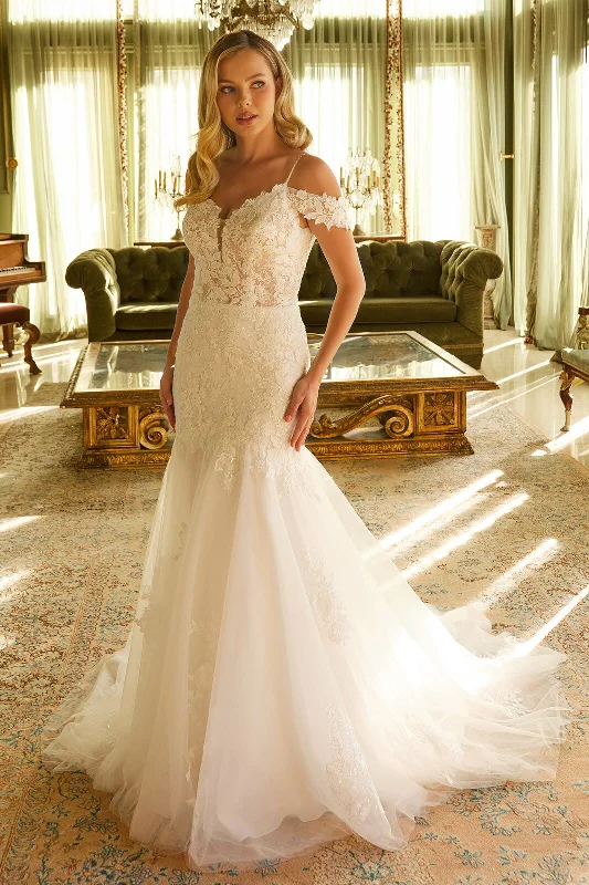 cocktail dresses with satin belts for waist definition --Cold Shoulder Mermaid Bridal Gown by GLS Gloria GL3537