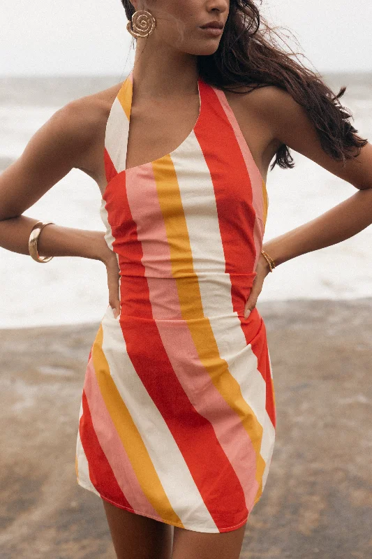 Chic silk party dresses for formal dinners -Silanzo Mini Dress - Pink Stripe