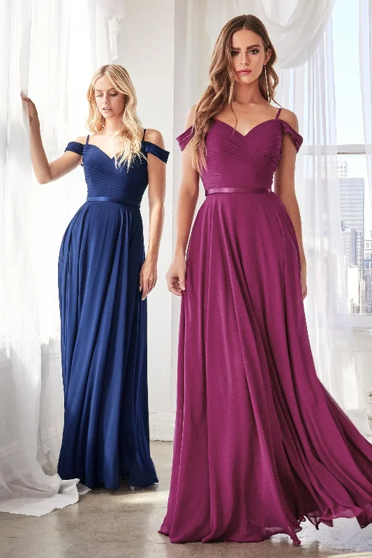 bridesmaid dresses for winter weddings with faux fur accents --Long Cold Shoulder Chiffon Dress by Cinderella Divine CD0156 bridesmaid dresses for winter weddings with faux fur accents --Long Cold Shoulder Chiffon Dress by Cinderella Divine CD0156