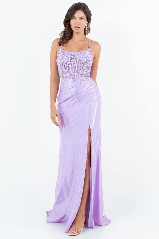cocktail dresses with floral appliques for spring vibes --Applique Sleeveless Slit Gown by Cinderella Couture 8185J