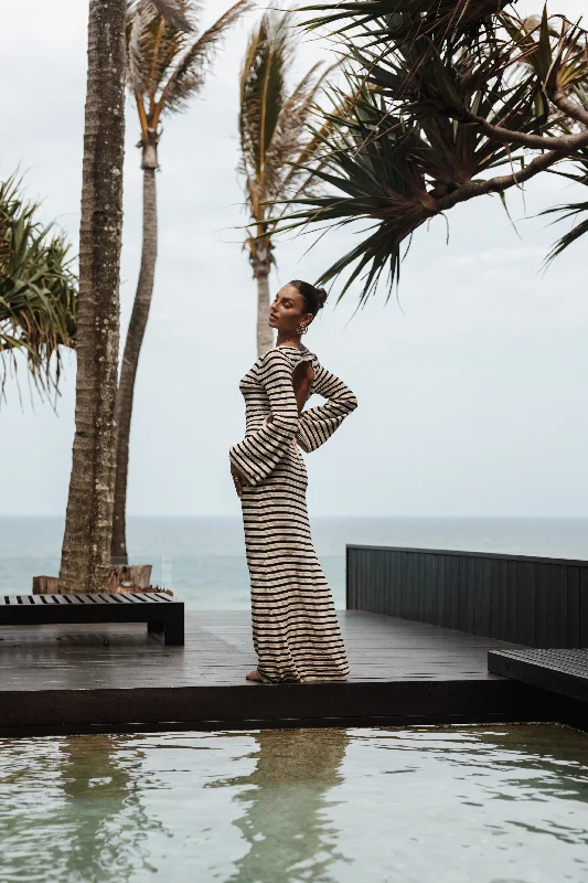 Spring dresses with button-down details for a classic look -Cherie Knit Maxi Dress - Sand Black Spring dresses with button-down details for a classic look -Cherie Knit Maxi Dress - Sand Black