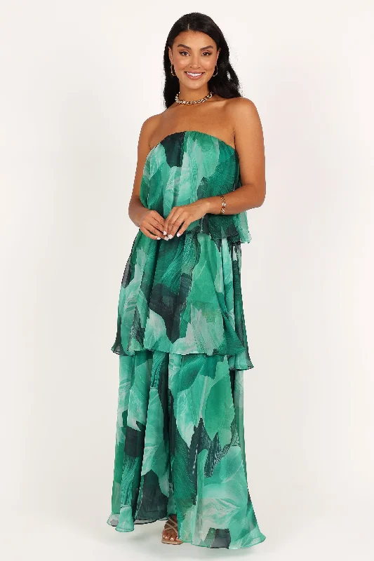 formal dresses for office parties with knee-length cuts --Bloom Strapless Maxi Dress - Green Floral formal dresses for office parties with knee-length cuts --Bloom Strapless Maxi Dress - Green Floral