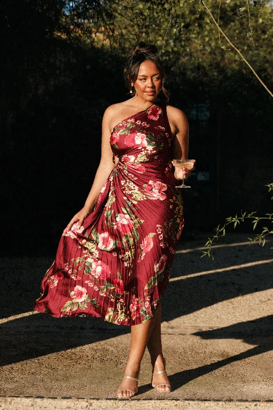 formal dresses for winter weddings with velvet and long sleeves --Kleo One Shoulder Maxi Dress - Burgundy Floral formal dresses for winter weddings with velvet and long sleeves --Kleo One Shoulder Maxi Dress - Burgundy Floral
