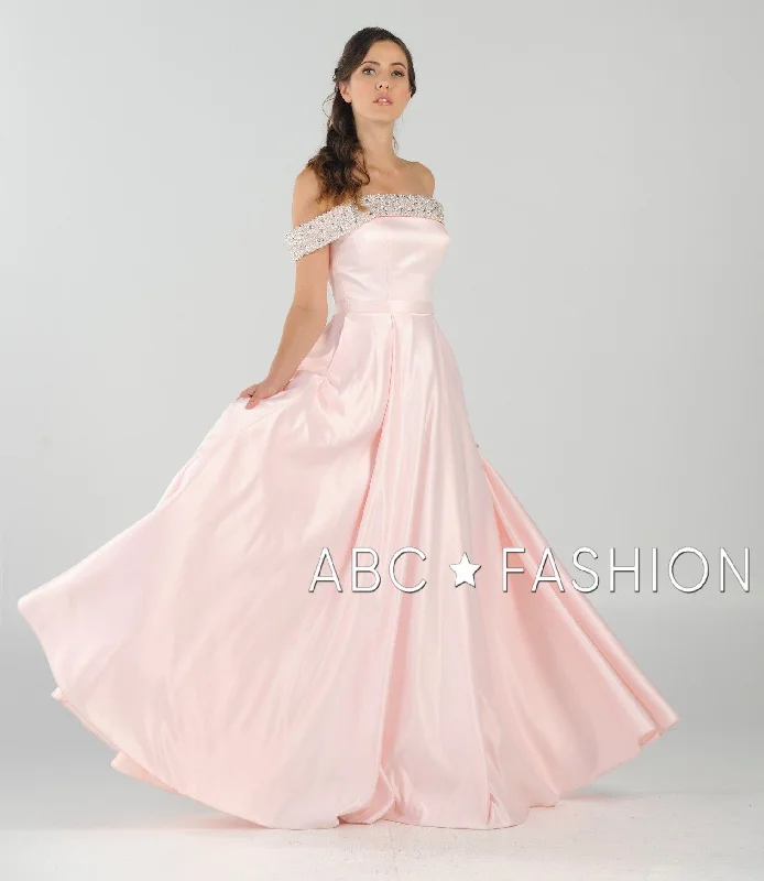 bridesmaid dresses with high necklines for modest fashion --Long Beaded Off the Shoulder Dress with Pockets by Poly USA 8242 bridesmaid dresses with high necklines for modest fashion --Long Beaded Off the Shoulder Dress with Pockets by Poly USA 8242
