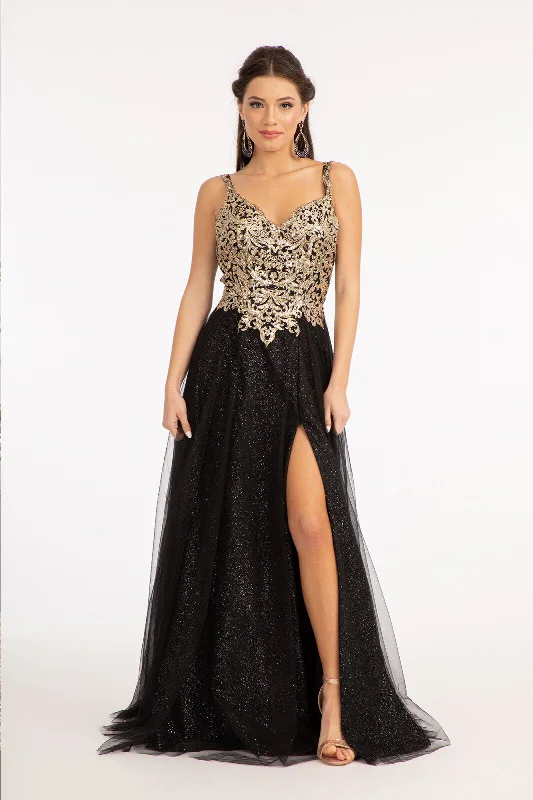 formal dresses with built-in shapewear for smooth figure --Sequin Bodice A-line Slit Gown by Elizabeth K GL3020 formal dresses with built-in shapewear for smooth figure --Sequin Bodice A-line Slit Gown by Elizabeth K GL3020