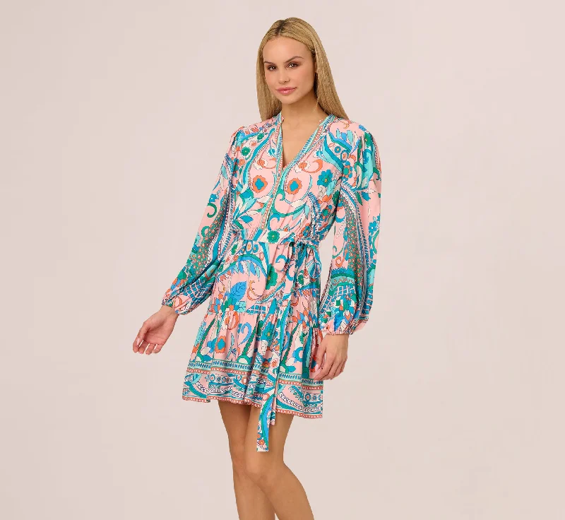 Wedding guest dresses in shades of blush for soft elegance -Long Sleeve Retro Printed A Line Dress In Peach Multi Wedding guest dresses in shades of blush for soft elegance -Long Sleeve Retro Printed A Line Dress In Peach Multi