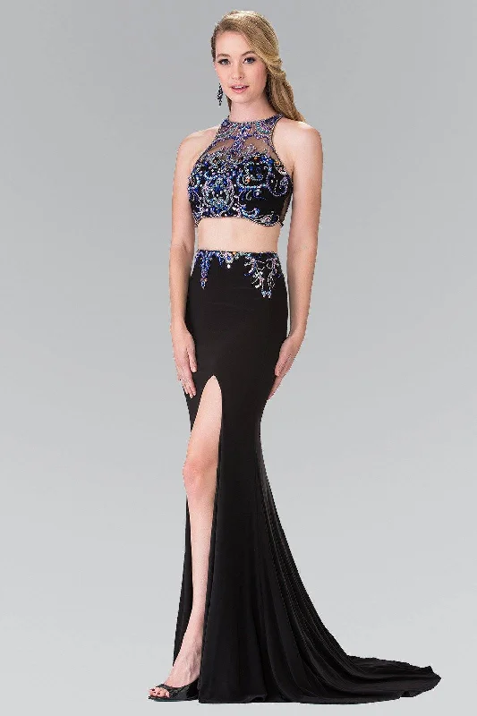 formal dresses for office parties with knee-length cuts --Beaded Two-Piece Illusion Dress with Slit by Elizabeth K GL2277 formal dresses for office parties with knee-length cuts --Beaded Two-Piece Illusion Dress with Slit by Elizabeth K GL2277