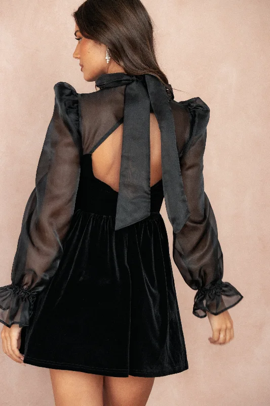 cocktail dresses with layered tulle skirts for volume --Blaire Longsleeve Mini Dress - Black cocktail dresses with layered tulle skirts for volume --Blaire Longsleeve Mini Dress - Black