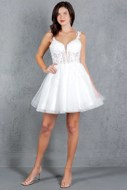 Short bodycon party dresses for a flattering fit -Applique Short V-Neck Dress by Cinderella Couture 8298J Short bodycon party dresses for a flattering fit -Applique Short V-Neck Dress by Cinderella Couture 8298J
