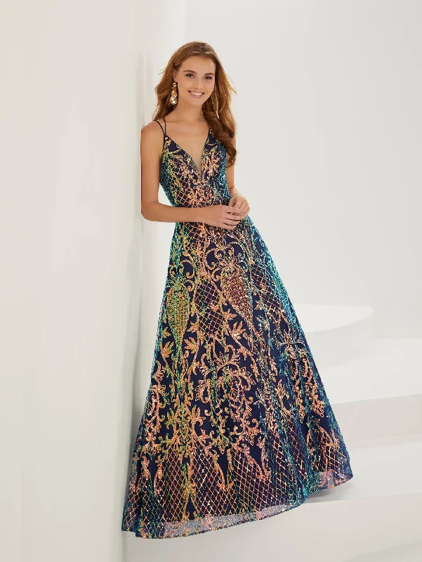 Best wedding guest dresses for chic and modern events -Sequin Print Illusion V-Neck Gown by Tiffany Designs 16951 Best wedding guest dresses for chic and modern events -Sequin Print Illusion V-Neck Gown by Tiffany Designs 16951