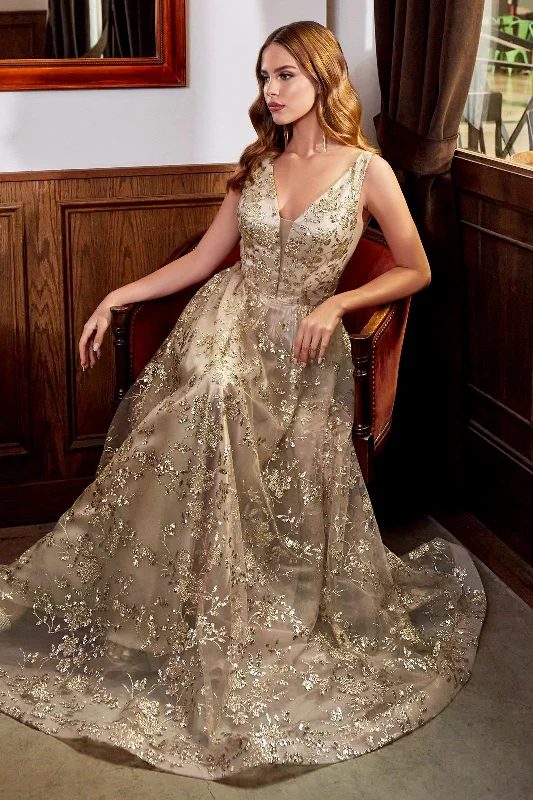 Wedding guest dresses with vintage flair for a throwback vibe -Glitter Print Ball Gown by Cinderella Divine CB068 Wedding guest dresses with vintage flair for a throwback vibe -Glitter Print Ball Gown by Cinderella Divine CB068