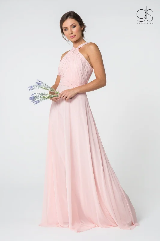Vintage-inspired wedding guest dresses for retro vibes -High-Neck Long A-Line Chiffon Dress by Elizabeth K GL2816 Vintage-inspired wedding guest dresses for retro vibes -High-Neck Long A-Line Chiffon Dress by Elizabeth K GL2816