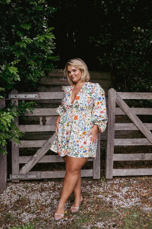Comfortable dresses for wedding guests to dance in -Irisa Long Sleeve Romper - Garden Floral Comfortable dresses for wedding guests to dance in -Irisa Long Sleeve Romper - Garden Floral