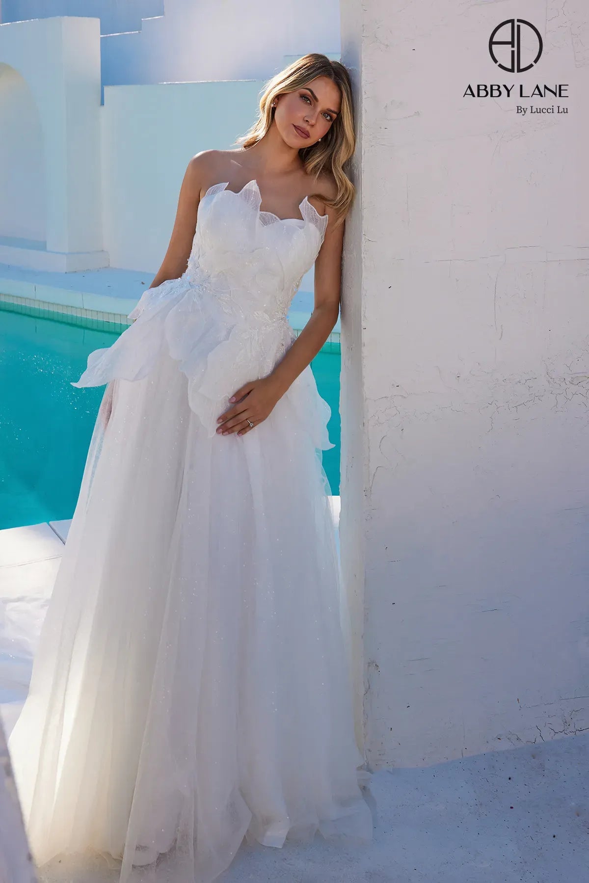 cocktail dresses with floral prints for daytime events --Tulle Strapless A-line Bridal Gown by Abby Lane 97289